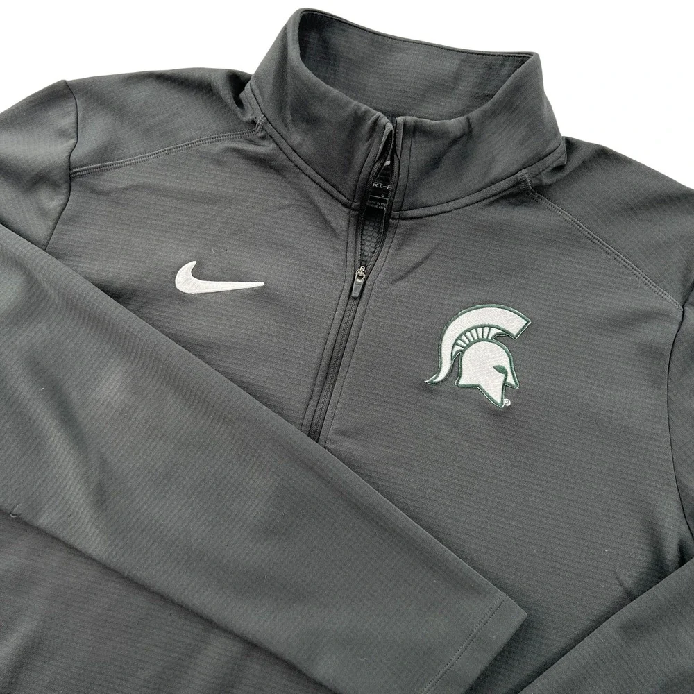 Nike Michigan State Spartans Dri-FIT Quarter Zip Pullover Mens Large Gray MSU